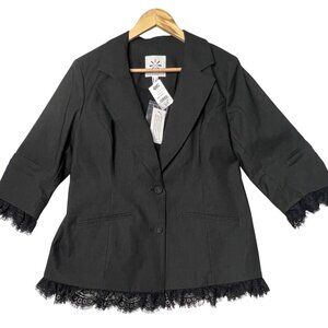 Isaac Mizrahi Live Women 12 Black Lace Trim Blazer Jacket Fairy Goth Professiona